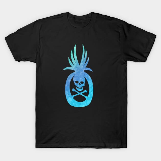 Tropical Pirate Pineapple Halloween Skull and Crossbones Aqua T-Shirt by MOP tees